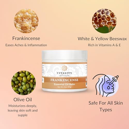 Vitality Extracts Frankincense Balm - 2oz, Boswellia Serrata, Beeswax, Olive Oil, Moisturizer for Dry, Cracked Skin, All Skin Types
